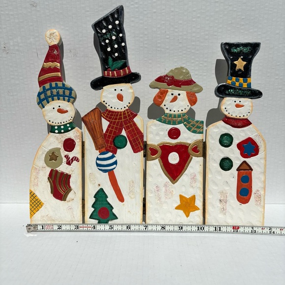 5 Panel Wooden Folding Snowman Decor Winter Holiday 13” - Picture 10 of 14